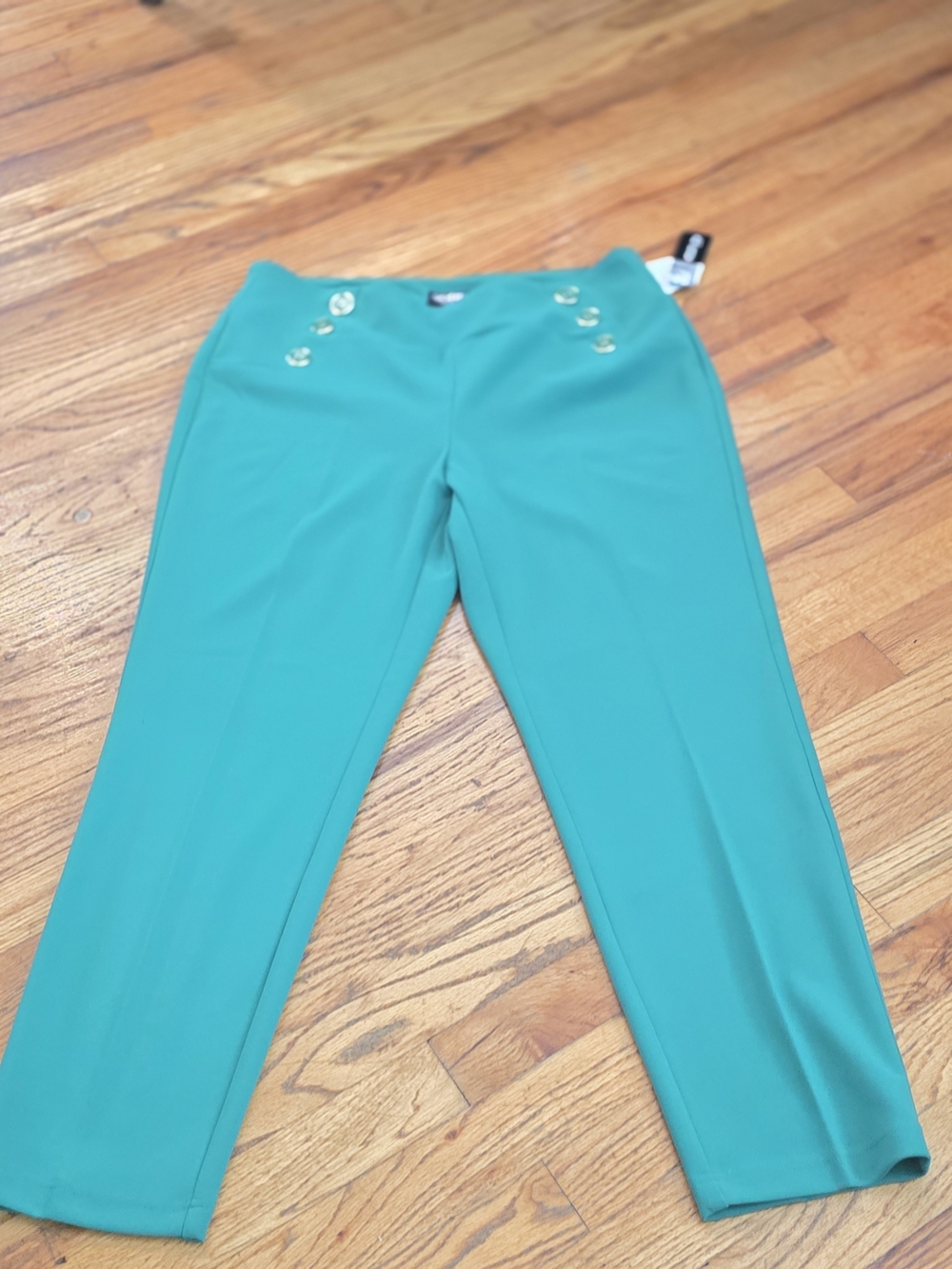 Soho Apparel Teal Ponte Sailor Pants with Gold Buttons